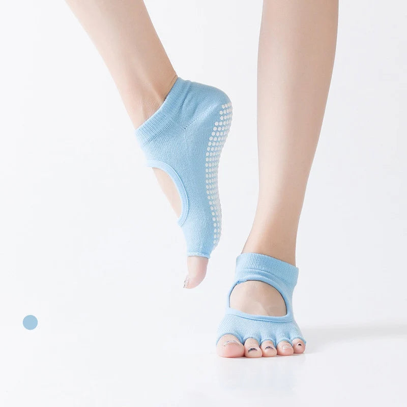 Women Half Toe Ballet Yoga Socks Non-Slip Peep Toe Anti-Slip Pilates Ankle Grip Durable Open Half Five Fingers Sport Socks