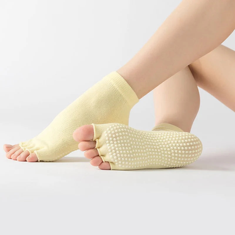 Women Half Toe Ballet Yoga Socks Non-Slip Peep Toe Anti-Slip Pilates Ankle Grip Durable Open Half Five Fingers Sport Socks