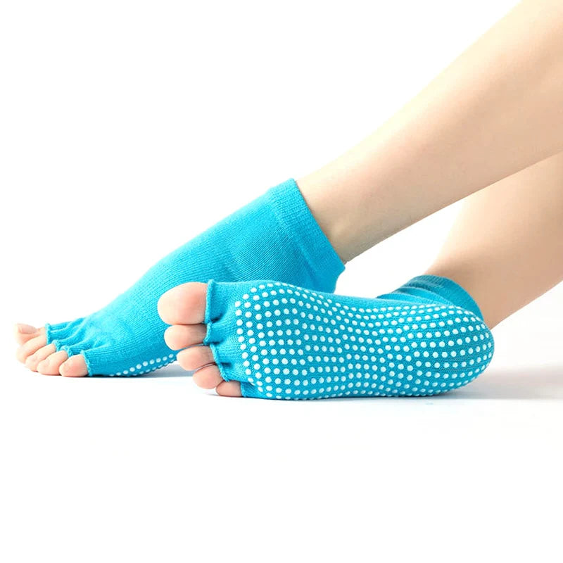 Women Half Toe Ballet Yoga Socks Non-Slip Peep Toe Anti-Slip Pilates Ankle Grip Durable Open Half Five Fingers Sport Socks