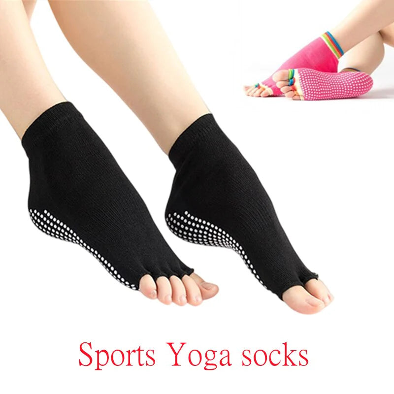 Women Half Toe Ballet Yoga Socks Non-Slip Peep Toe Anti-Slip Pilates Ankle Grip Durable Open Half Five Fingers Sport Socks