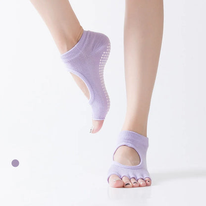 Women Half Toe Ballet Yoga Socks Non-Slip Peep Toe Anti-Slip Pilates Ankle Grip Durable Open Half Five Fingers Sport Socks