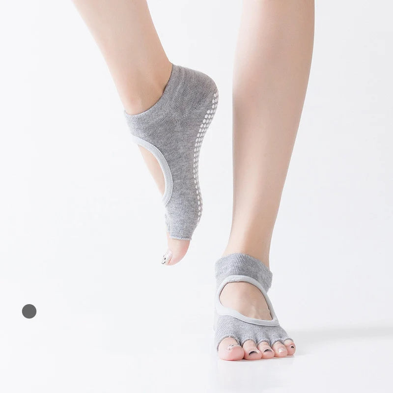 Women Half Toe Ballet Yoga Socks Non-Slip Peep Toe Anti-Slip Pilates Ankle Grip Durable Open Half Five Fingers Sport Socks