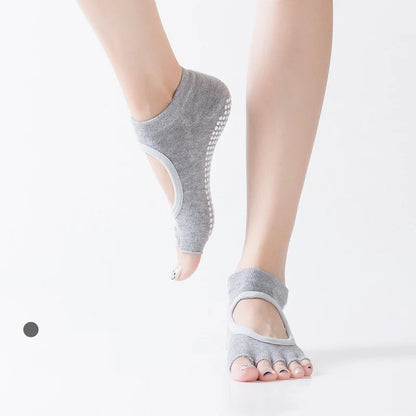 Women Half Toe Ballet Yoga Socks Non-Slip Peep Toe Anti-Slip Pilates Ankle Grip Durable Open Half Five Fingers Sport Socks