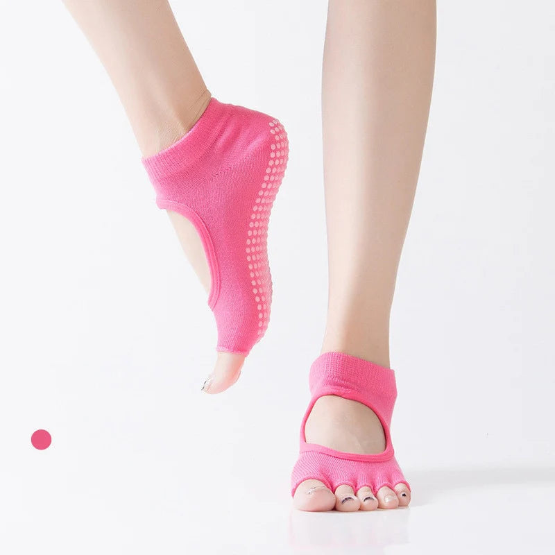 Women Half Toe Ballet Yoga Socks Non-Slip Peep Toe Anti-Slip Pilates Ankle Grip Durable Open Half Five Fingers Sport Socks