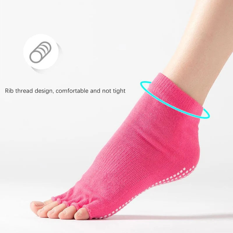 Women Half Toe Ballet Yoga Socks Non-Slip Peep Toe Anti-Slip Pilates Ankle Grip Durable Open Half Five Fingers Sport Socks