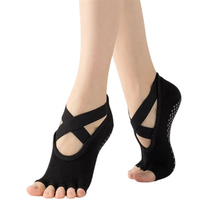 Women Half Toe Ballet Yoga Socks Non-Slip Peep Toe Anti-Slip Pilates Ankle Grip Durable Open Half Five Fingers Sport Socks